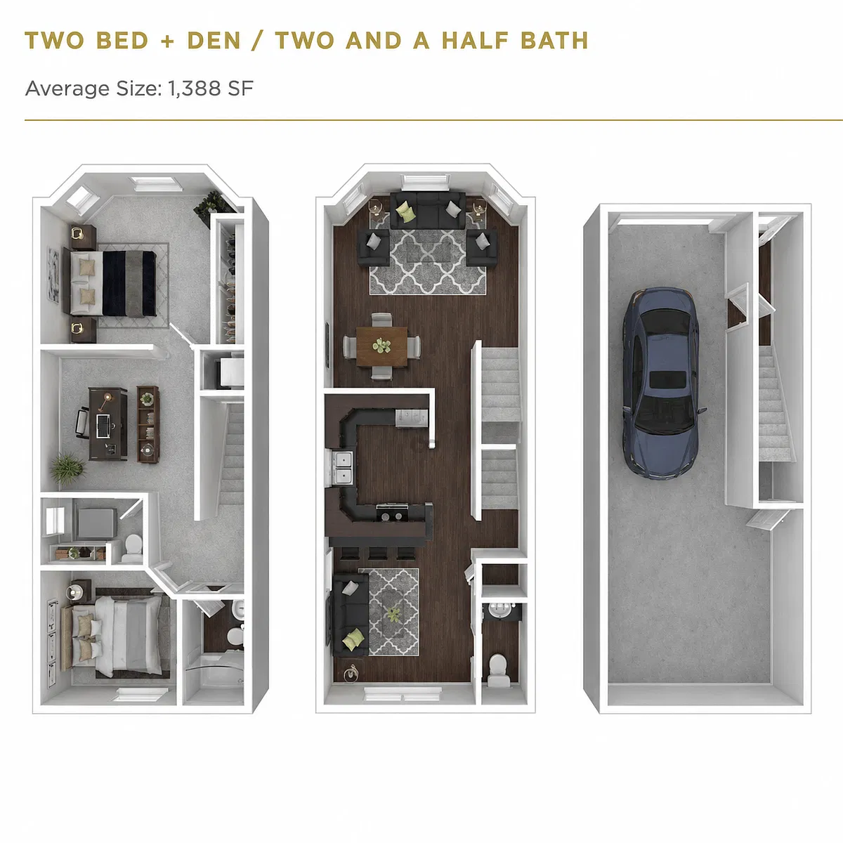 Floor plan 2 Bedroom + Den, 2.5 Bathroom Townhome