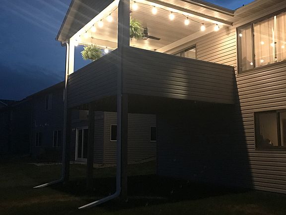Evening view of covered deck