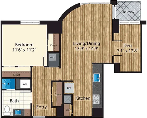 Floor plan One Bedroom+Den J 887