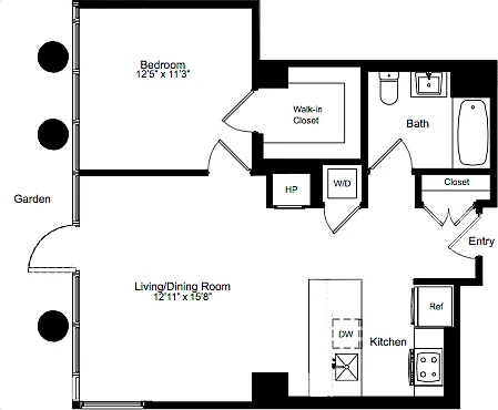 Floor plan One Bedroom M 1 with Garden Access