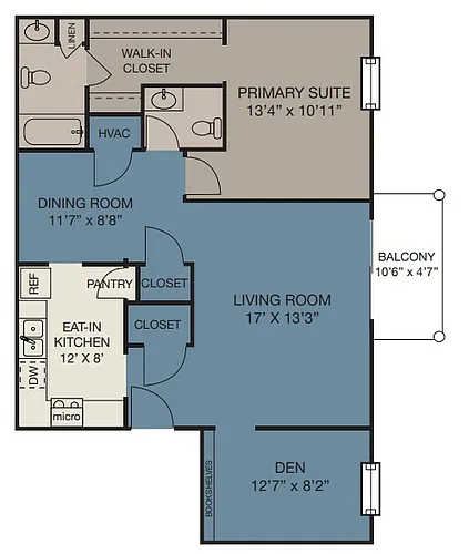 Floor plan 1 Bed/1.5 Ba Den Up
