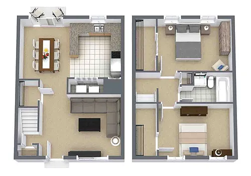 Floor plan 2 Bedroom 1.5 Bath