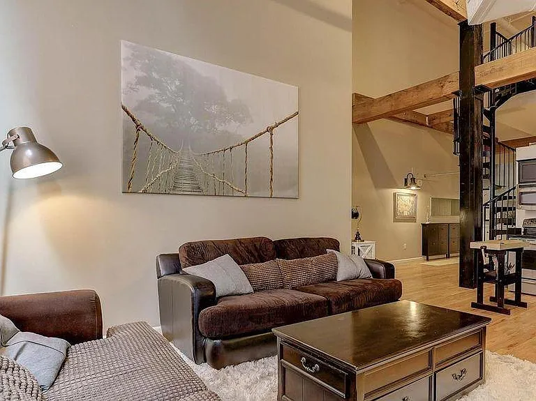 Living room with 25 feet tall ceilings