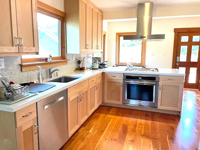 Kitchen facing backyard