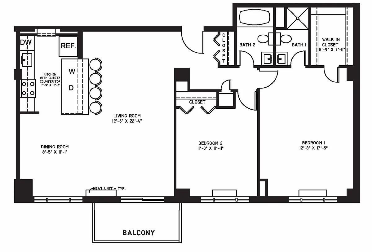 Floor plan 2 Bedroom 2 Bath D Style