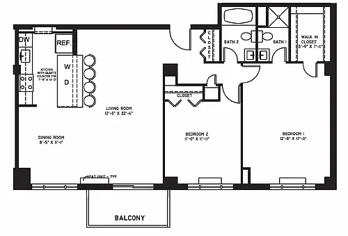Floor plan 2 Bedroom 2 Bath D Style