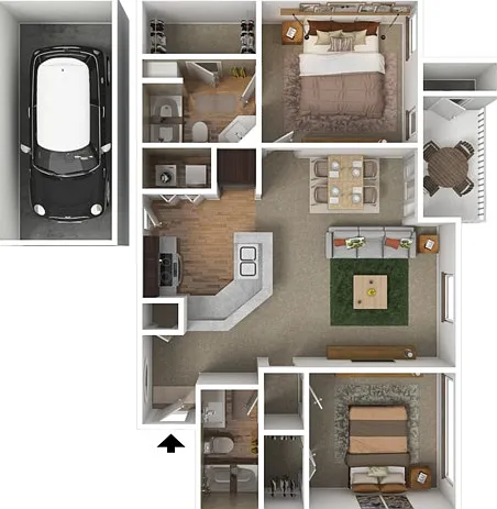 Two Bedroom, Two Bathroom, 1005 sqft, Garage, Patio/Balcony, Full-Size Washer/Dryer Connections, Open Kitchen Two Bedroom, Two Bathroom, 1005 sqft, Garage, Patio/Balcony, Full-Size Washer/Dryer Connections, Open Kitchen