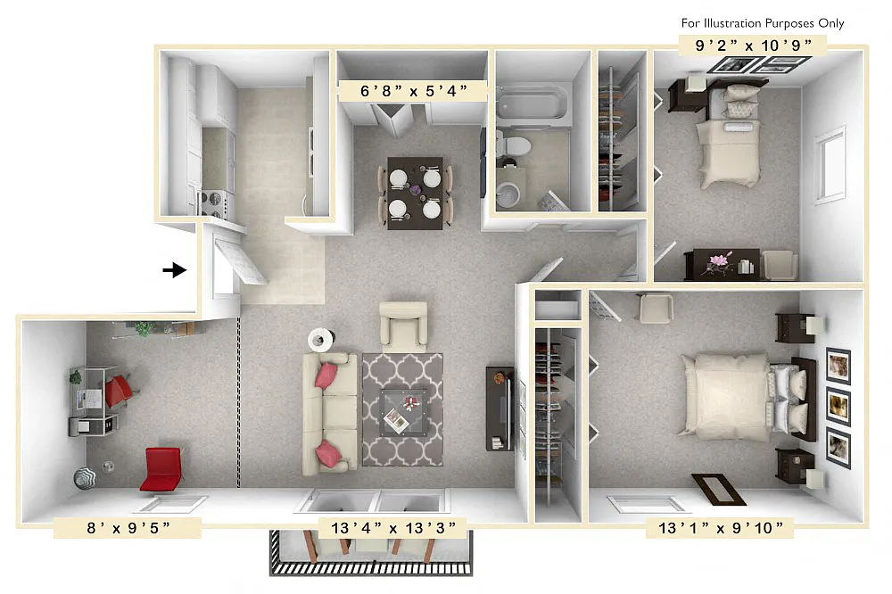 Floor plan The Helm 2 BR 1 BA