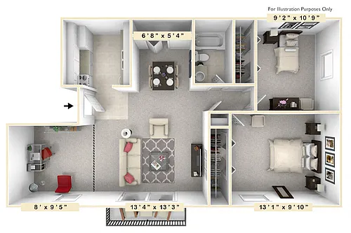 Floor plan The Helm 2 BR 1 BA