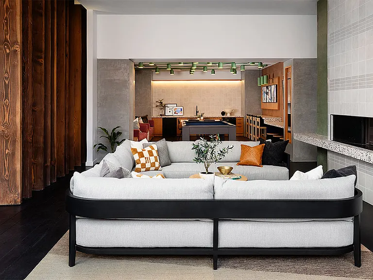 Apartment community resident lounge at Griffis East Village in San Diego, California.