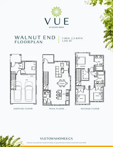 Floor plan 3 Bed 2.5 Bath Walnut End