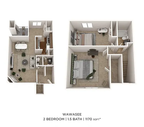 Floor plan Two Bedroom 1.5 Bath Townhome