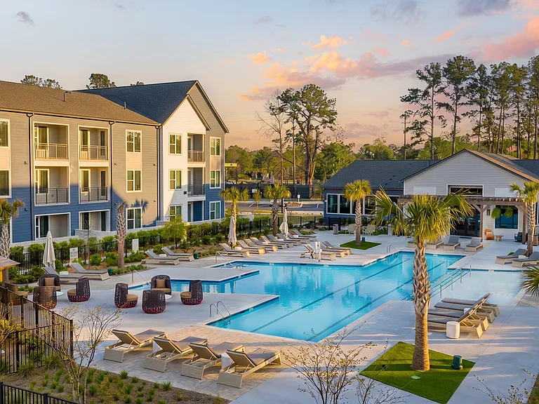 Resort-style swimming pool and sun deck