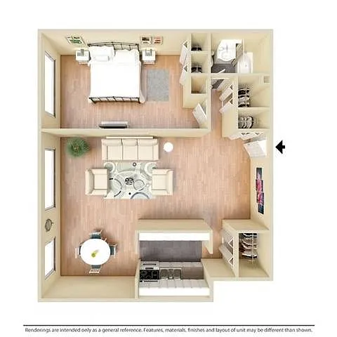 Floor plan 1 Bedroom 1 Bath-870