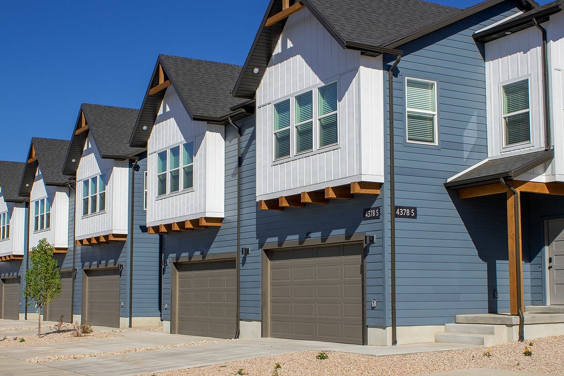 A row of thoughtfully designed RailRunner townhomes.