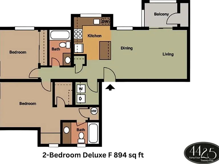 2x2 Deluxe (F) l 894 sq ft l Floor Plan 2x2 Deluxe (F) l 894 sq ft l Floor Plan