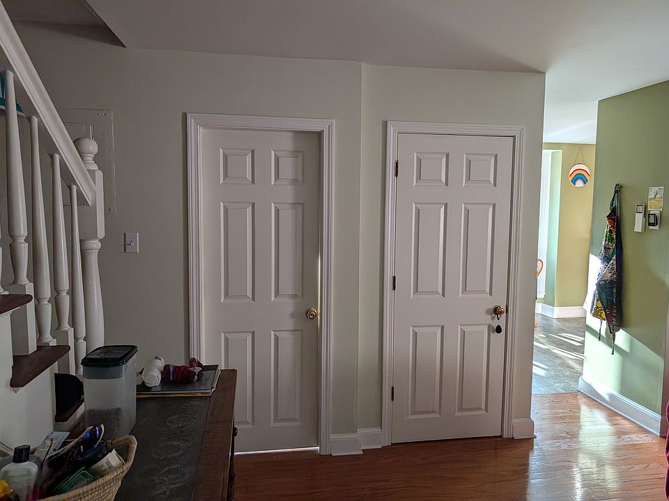 Door on left downstairs bath, door on right, closet