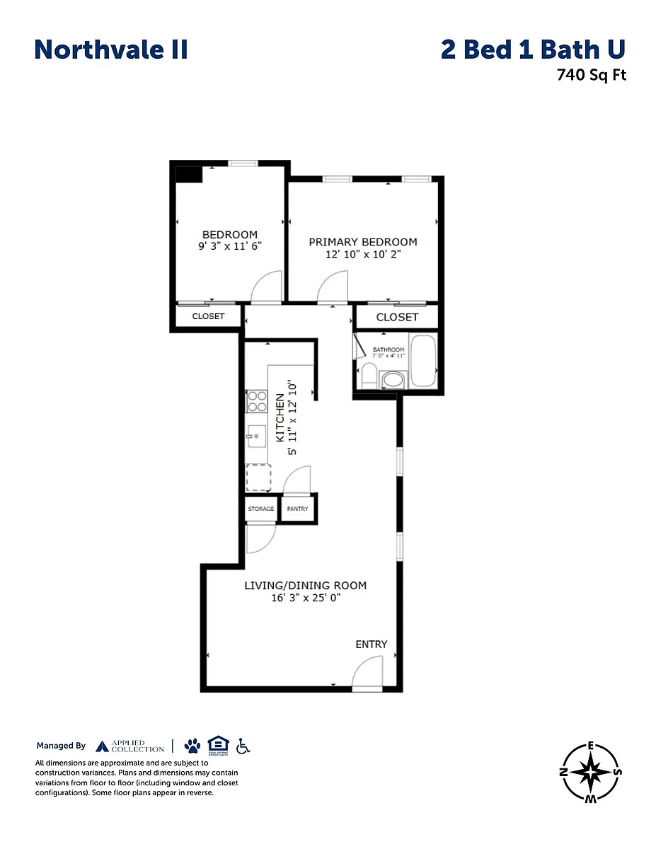 Floor plan 2 Bed 1 Bath U