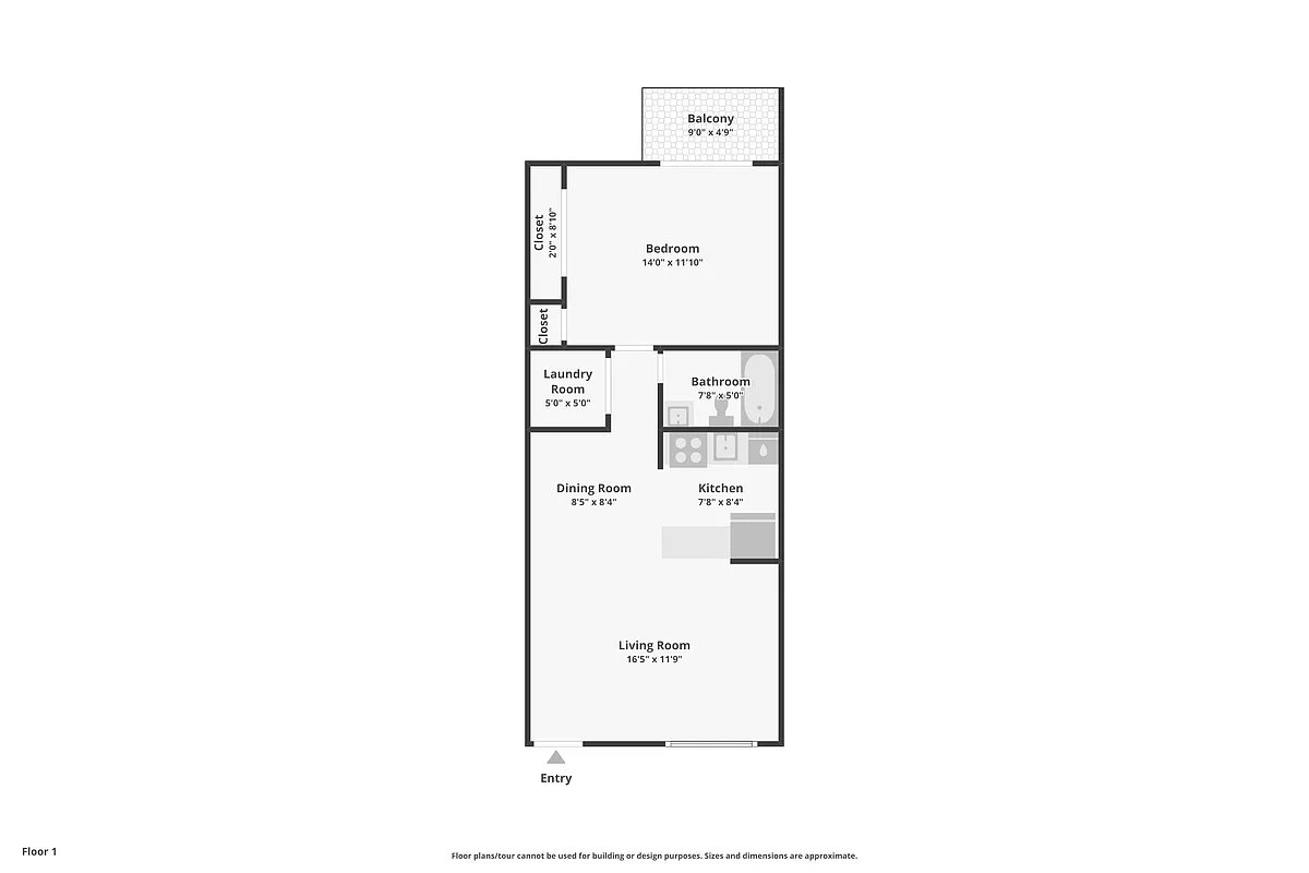 Floor plan 1 Bedroom 1 Bathroom