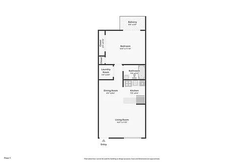 Floor plan Standard 1 Bed 1 Bath with Washer Dryer in unit