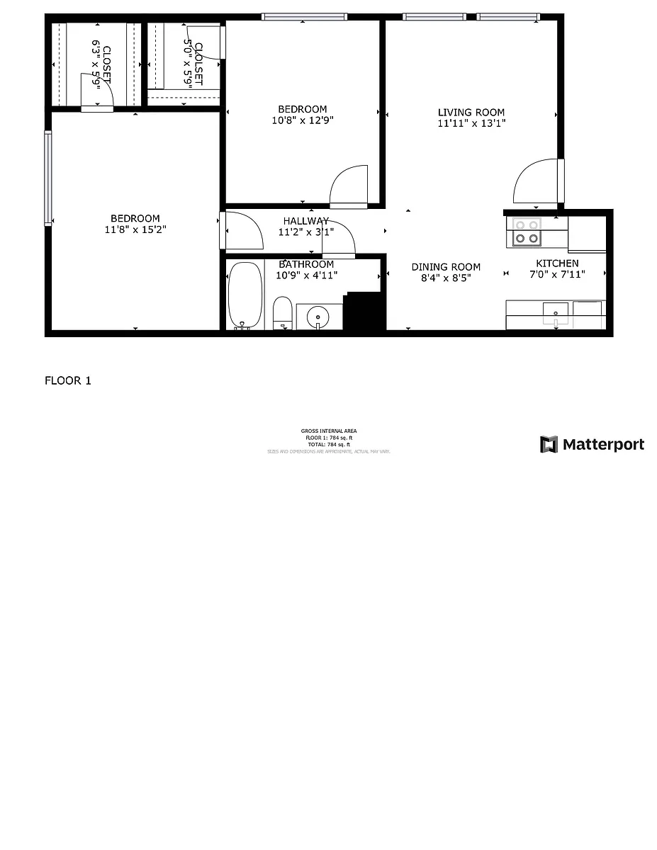 Floor plan Cedar 2 Bed 1 Bath