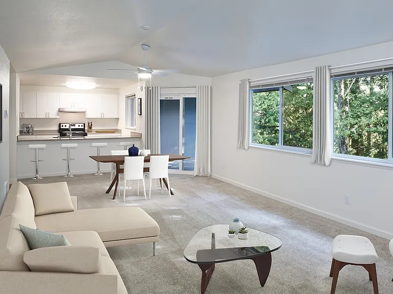 Renovated Package I living room with carpet (select homes)