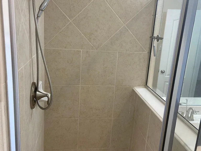 The shower view of the master bathroom