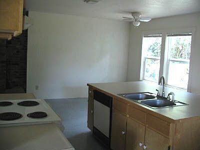 Kitchen has island