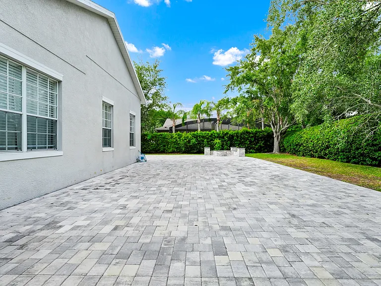 Backyard with newly installed pavers