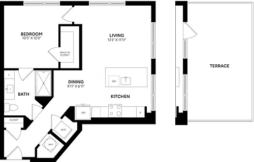 Floor plan 1 Bed/ 1 Bath-A12
