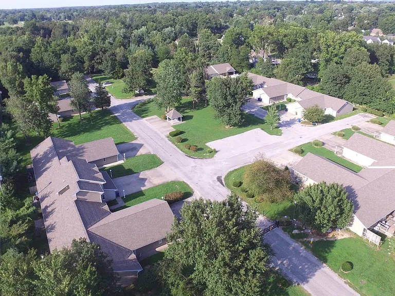 Aerial view of Trails End Apartments. Located on 7.5 acres behind Dollar General