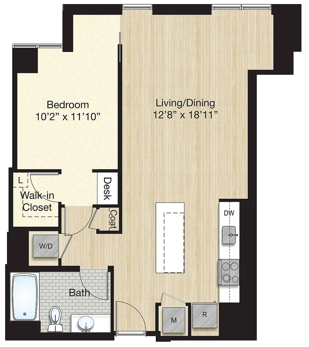 Floor plan Tier 57.0 - Large 1 Bed/1 Bath