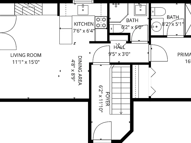 2nd Flr 1 Bed 2 Ba Condo Floor Plan