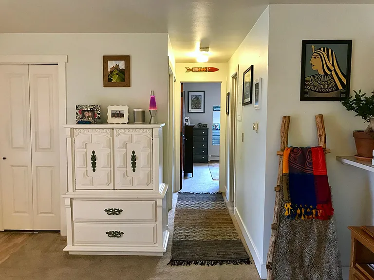 Looking from living room down hallway