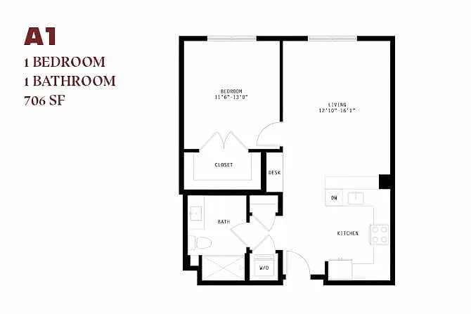 Floor plan Orlo One Bedroom A1