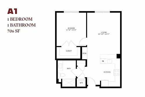 Floor plan Orlo One Bedroom A1