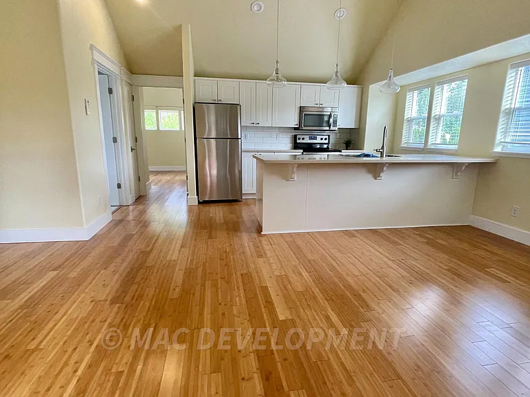Bamboo hardwoods throughout living area