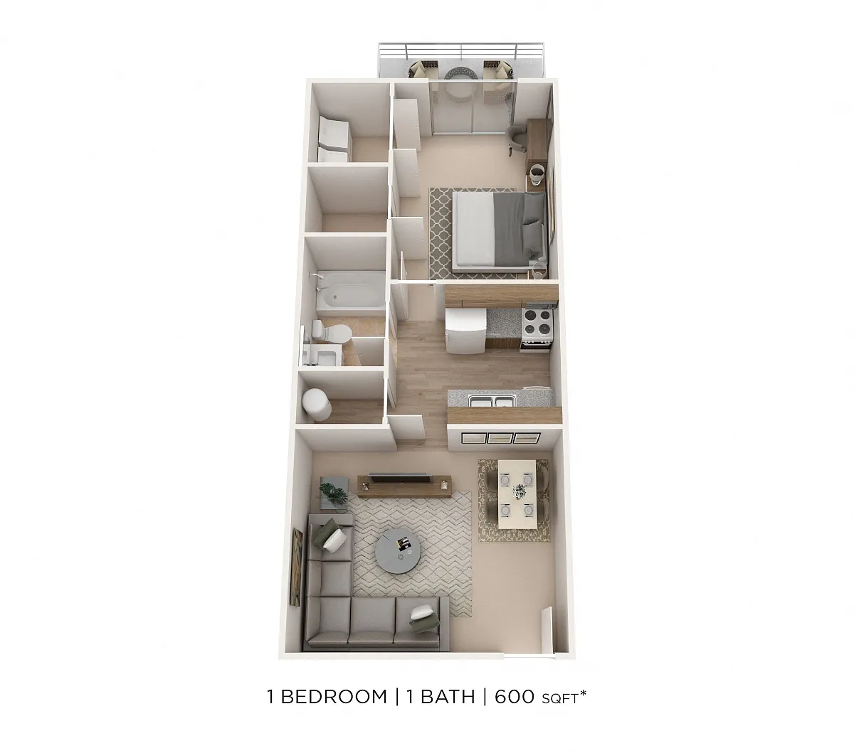 Floor plan One Bedroom- Alexander Station 600 sqft