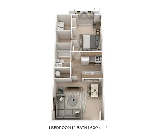 Floor plan One Bedroom- Alexander Station 600 sqft