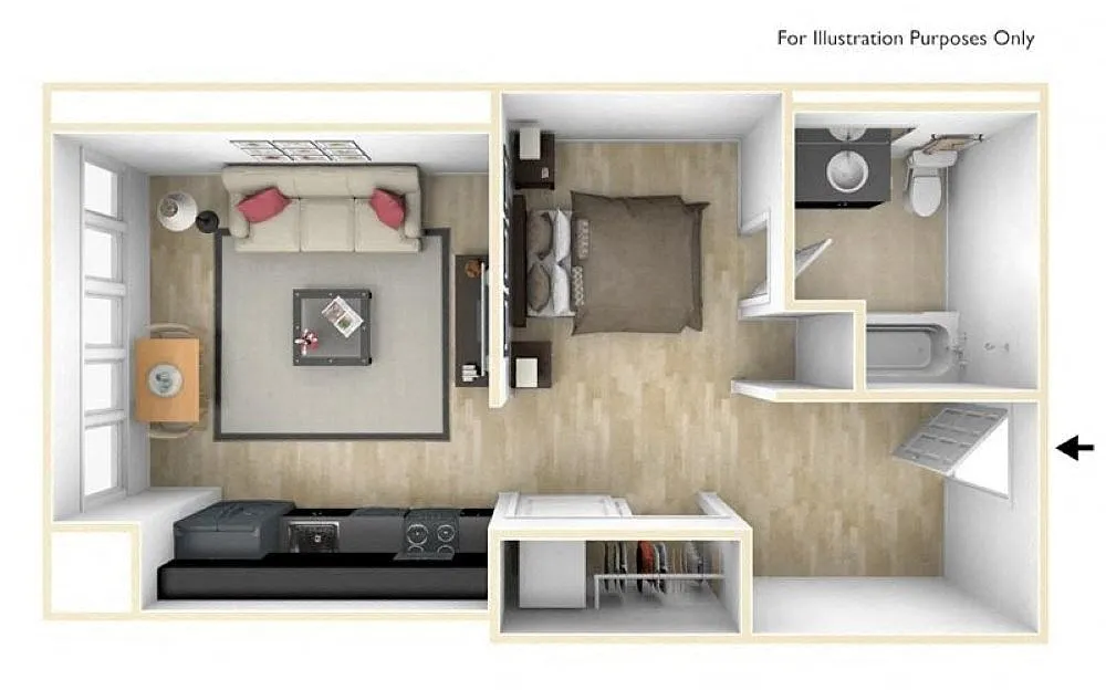 Floor plan Studio F - Income Restricted