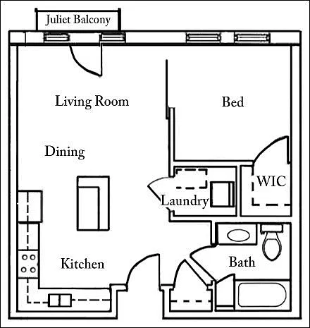 Floor plan 1 Bed 1 Bath | 710 sqft