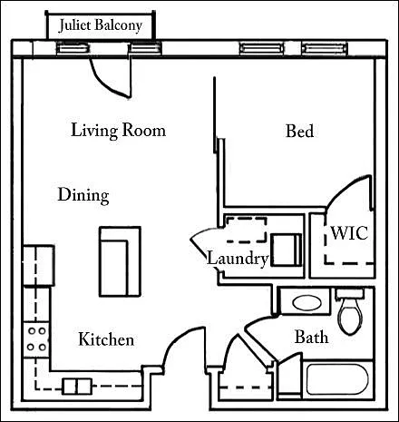 Floor plan 1 Bed 1 Bath | 710 sqft