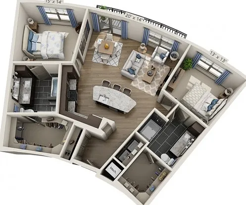 Floor plans are artist's rendering. All dimensions are approximate. Actual product and specifications may vary in dimension or detail. Not all features are available in every apartment. Prices and availability are subject to change. Floor plans are artist
