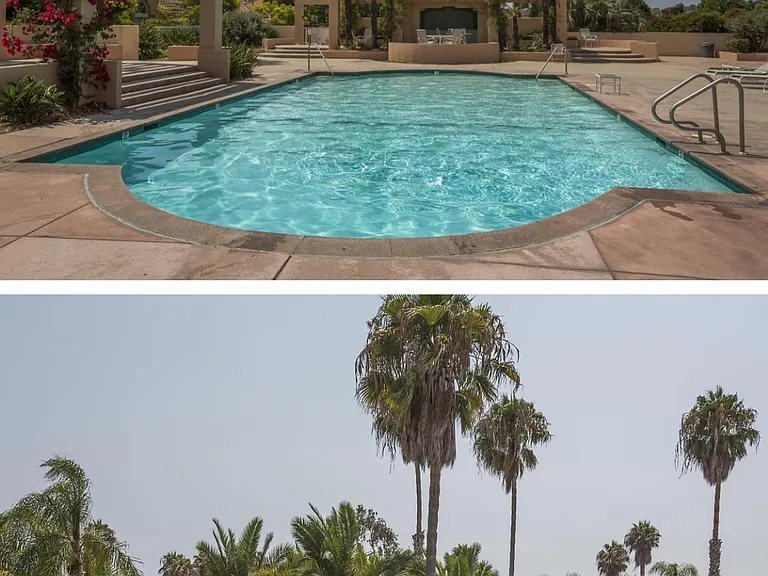 Beautiful Pool and Hot Tub located across the street from condo. Bottom photo taken from condo balcony