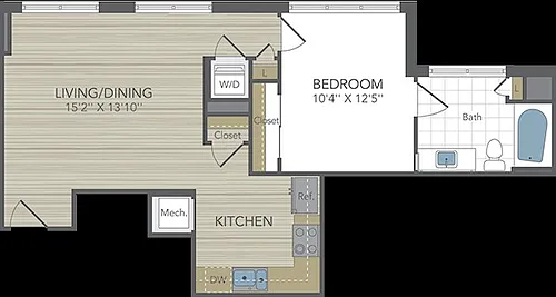 Floor plan 1 Bed 1 Bath Med PH NoTer