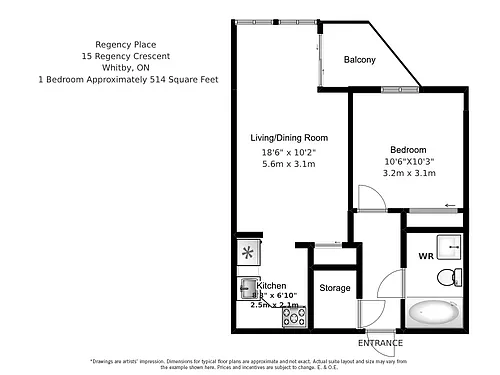 Floor plan 1 Bed 1 Bath C