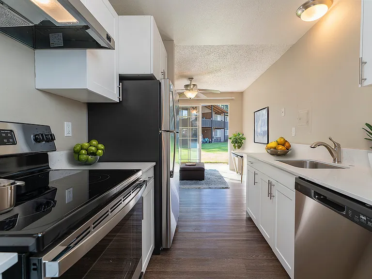Embrace modern living with this stylish kitchen that opens to a beautiful outdoor space.