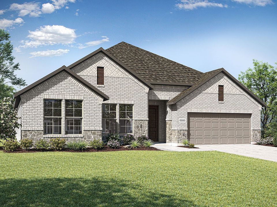 Elevation C is a single story brick and stone home design with a unique double basketweave brick fea
