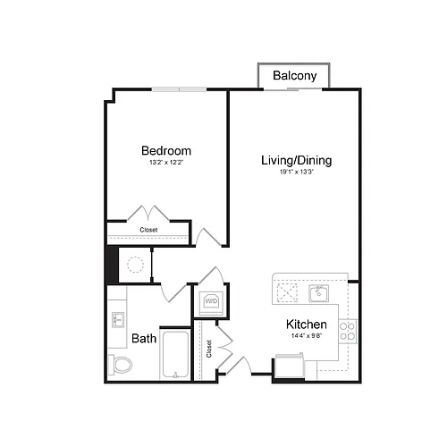 Floor plan One Bedroom/One Bath (1A-A) Balcony