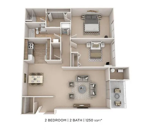 Floor plan Two Bedroom 2 Bath- 1250 sqft